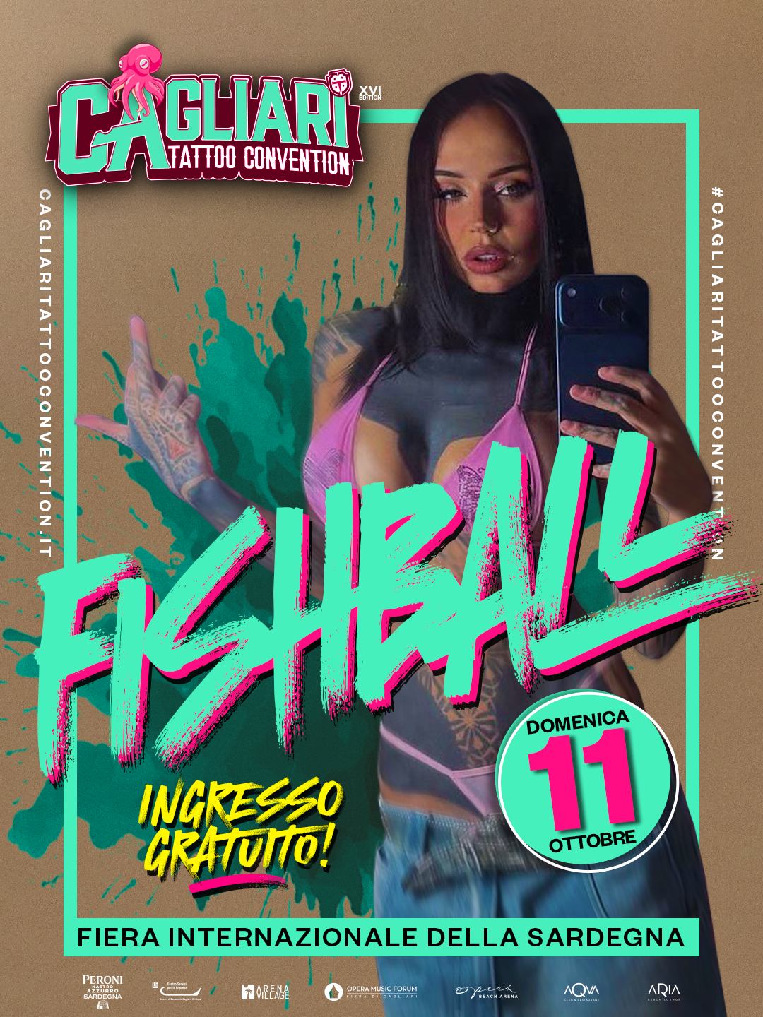 Locandina di domenica 11 ottobre con Fishball alla Cagliari Tattoo Convention
